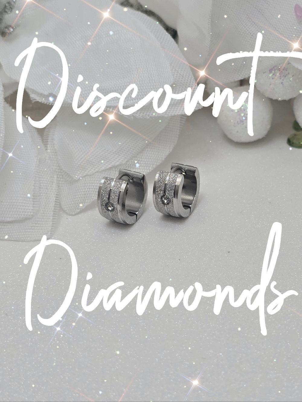 Frosted Stainless Steel Diamond Studded Hoop/ Huggie Earrings
